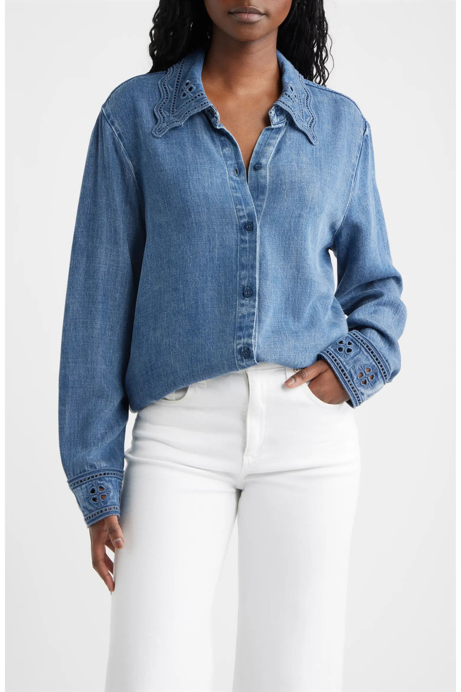 Bethany Embroidered Collar Button-Up Denim Top (Women) | Nordstrom | Nordstrom