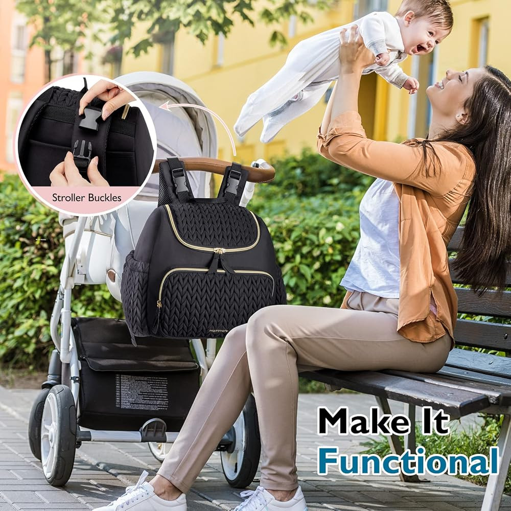 mommore Diaper Bag Small Diaper Backpack Stylish Baby Travel Backpacks with Insulated Pockets, Ch... | Amazon (US)