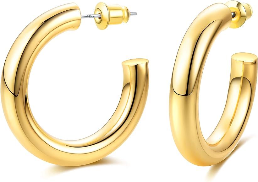 Thick Gold Huggie Hoop Earrings, Spike Cuff Loop | Chunky Open Hoops - 14K Gold Plated & 925 Ster... | Amazon (US)