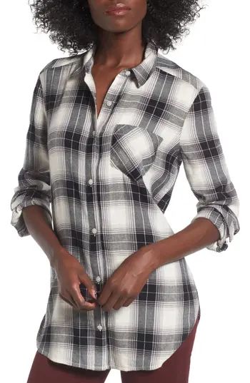 Women's Bp. Plaid Cotton Blend Shirt, Size XX-Small - Ivory | Nordstrom