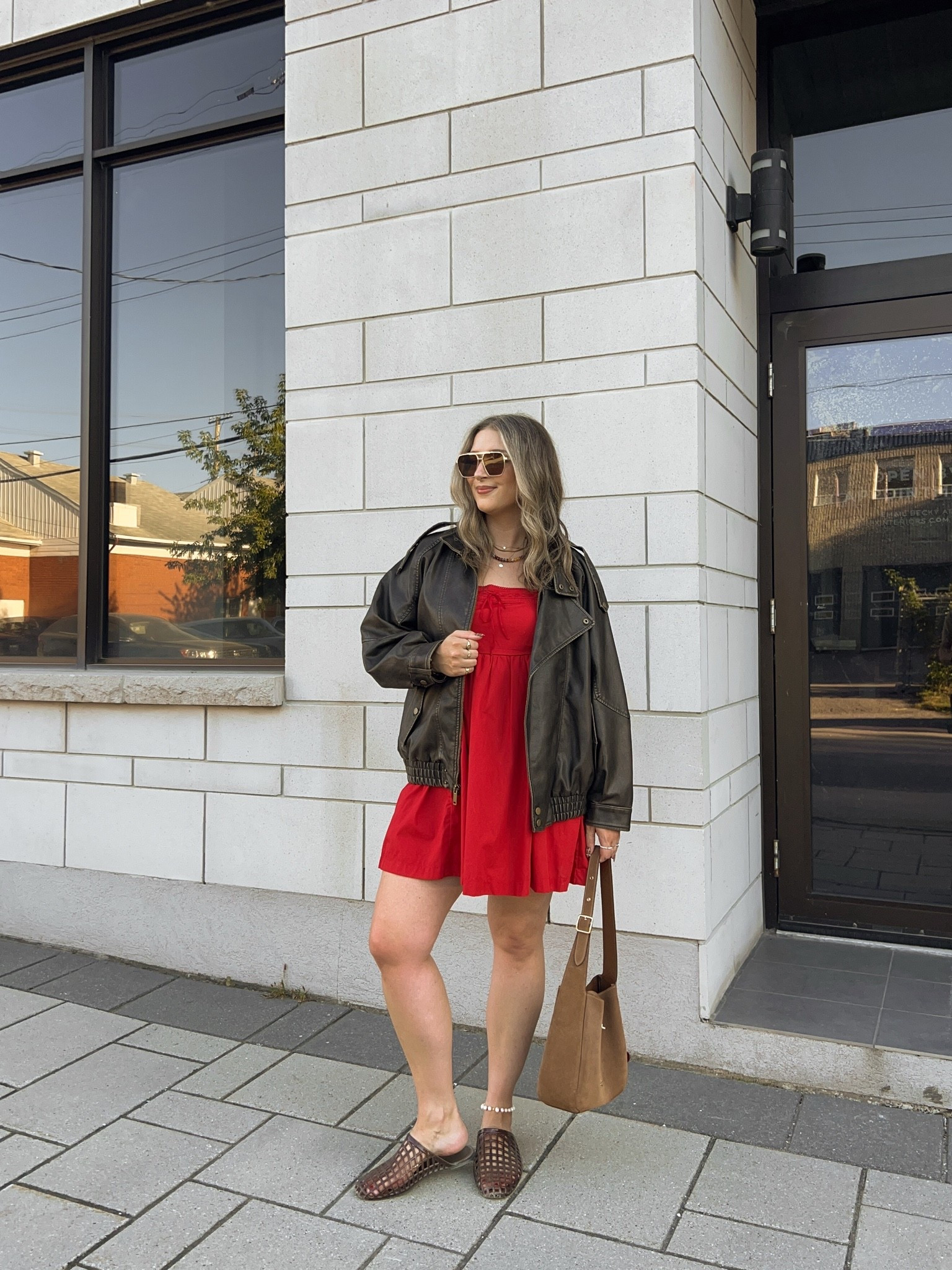Fall date night outfit! Wearing in both the red dress and leather jacket. I’m a 9.5-10 shoe and wear a 10 in the jelly shoes (exact Canadian shoe link under “similar products”)

#LTKfall #LTKdresses #LTKdatenight