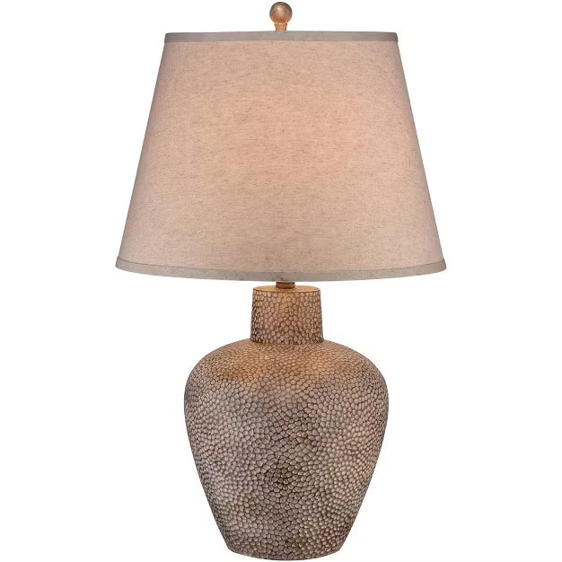 360 Lighting Rustic Table Lamp 29" Tall Hammered Metal Pot Brown Leaf Off White Empire Shade for ... | Target