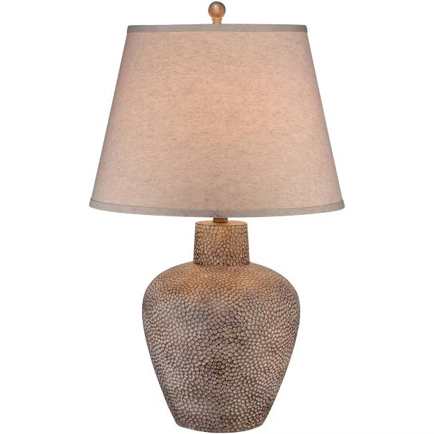 360 Lighting Rustic Table Lamp 29" Tall Hammered Metal Pot Brown Leaf Off White Empire Shade for ... | Target