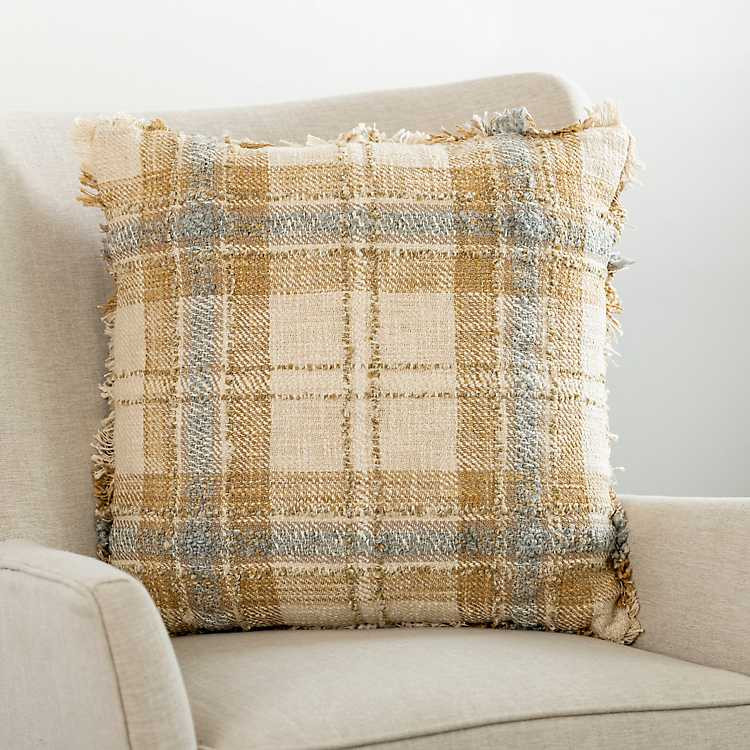 New! Tan and Gray Textured Plaid Pillow | Kirkland's Home
