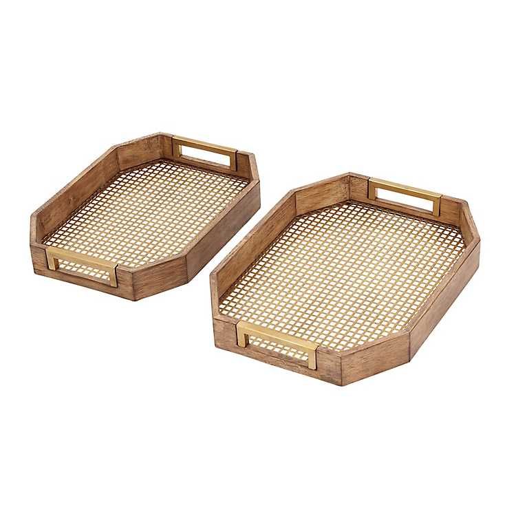Mahogany Wood Grid Mesh Decorative Trays, Set of 2 | Kirkland's Home