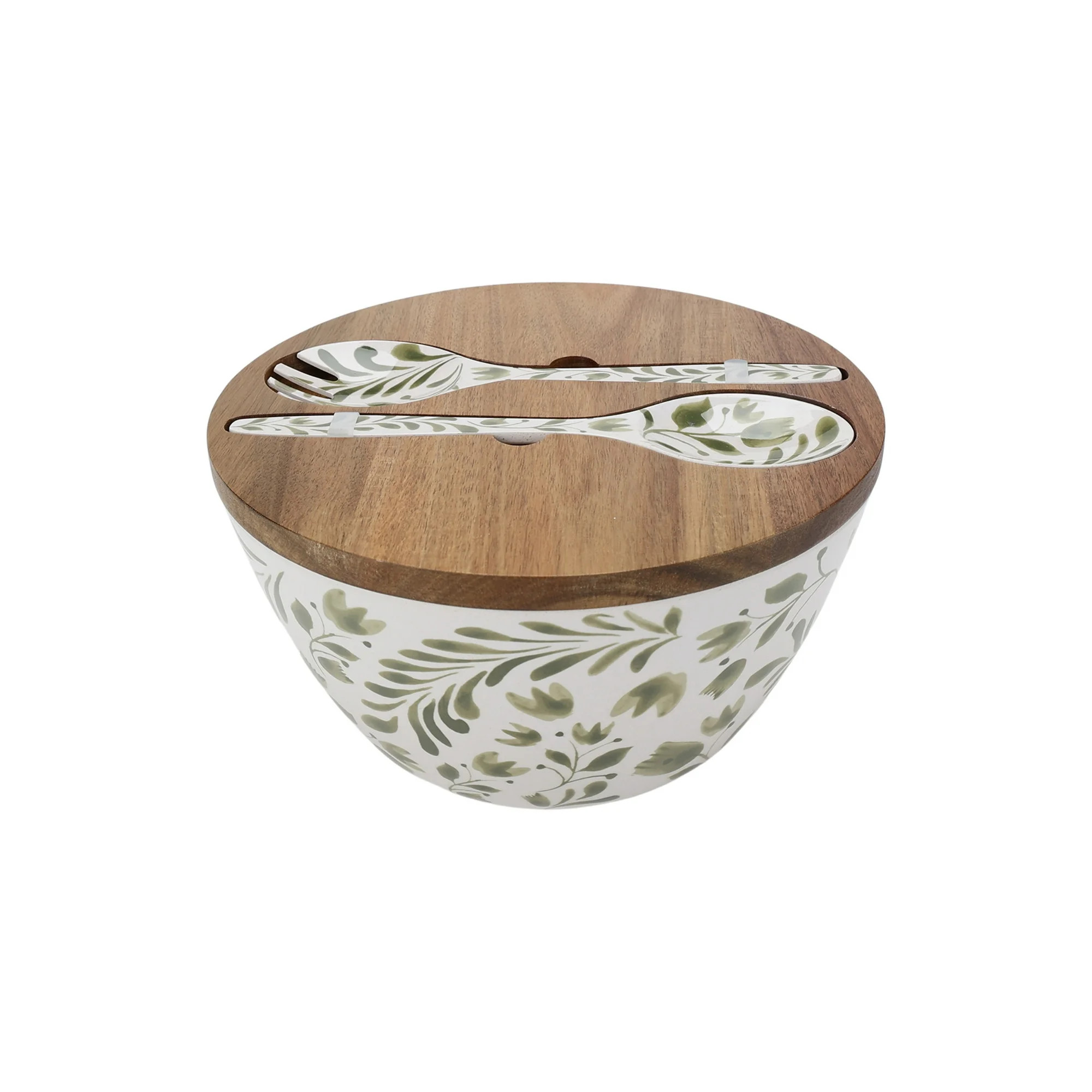 Better Homes & Gardens 4-Piece Bamboo Melamine Salad Serving Bowl and Utensil Set with Acacia Woo... | Walmart (US)