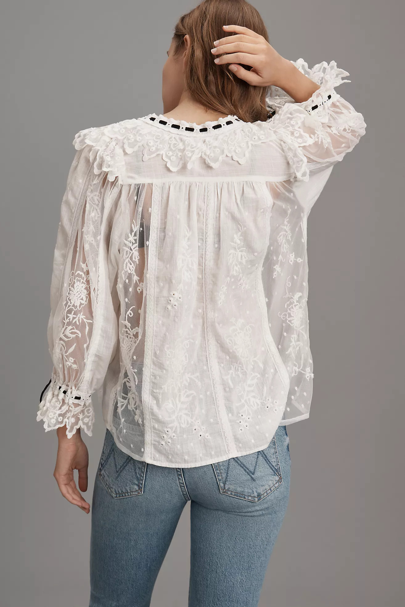 By Anthropologie Coquette Collared Sheer Blouse | Anthropologie (US)