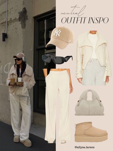 Cozy winter outfit, Sherpa coat, neutral trouser pants, neutral outfit, Uggs, fuzzy purse

Bag is Polene 

#LTKshoecrush #LTKitbag #LTKstyletip