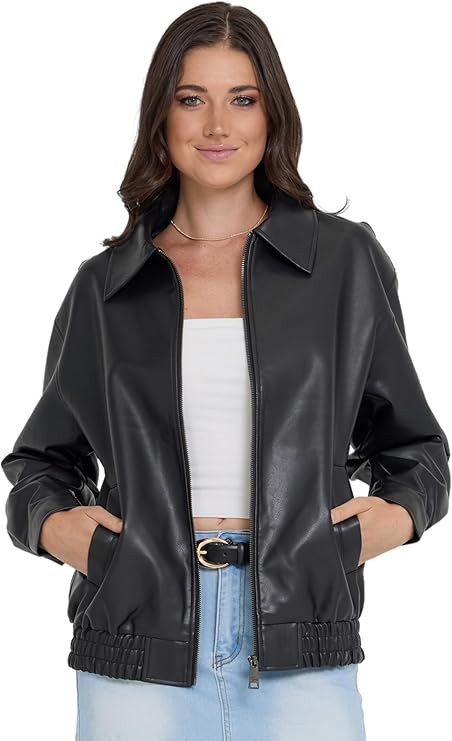 Steve Madden Leather Jacket Women – Faux Leather Oversized Bomber Jacket Women, Plus Size Motor... | Amazon (US)