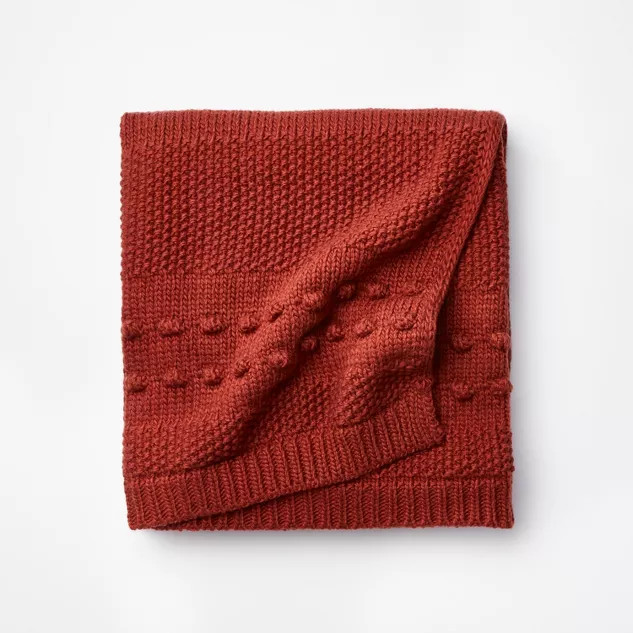 Bobble Striped Knit Throw Blanket Red - Threshold™ designed with Studio McGee | Target