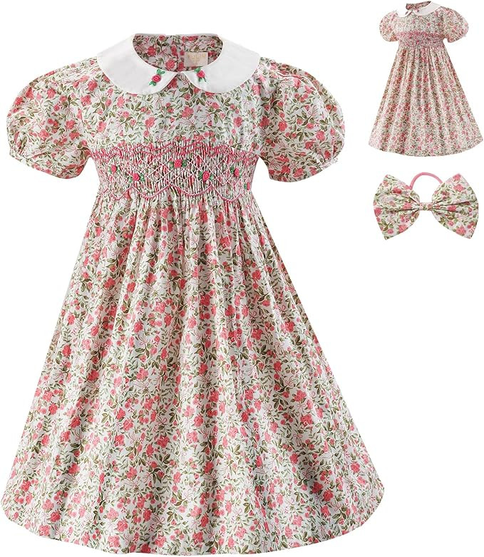 Girl Spring Summer Dress Smocked Floral Toddler Girl Smocked Vintage Birthday Tea Party Preschool... | Amazon (US)