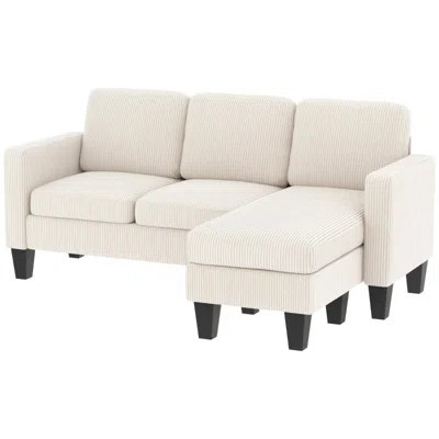 Luxury Nordic Sectionals Sofa, Corduroy Cream White, Modern L-shaped Couch For Home Living | Wayfair North America