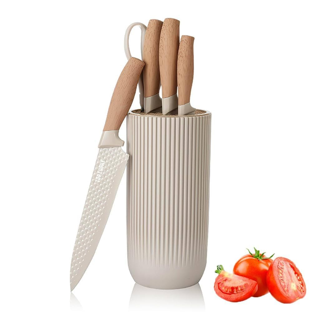 Knife Set, Wiztoynia 6-Piece Khaki Kitchen Knife Set for Home, Anti-Rust Non-stick Stainless Stee... | Amazon (US)