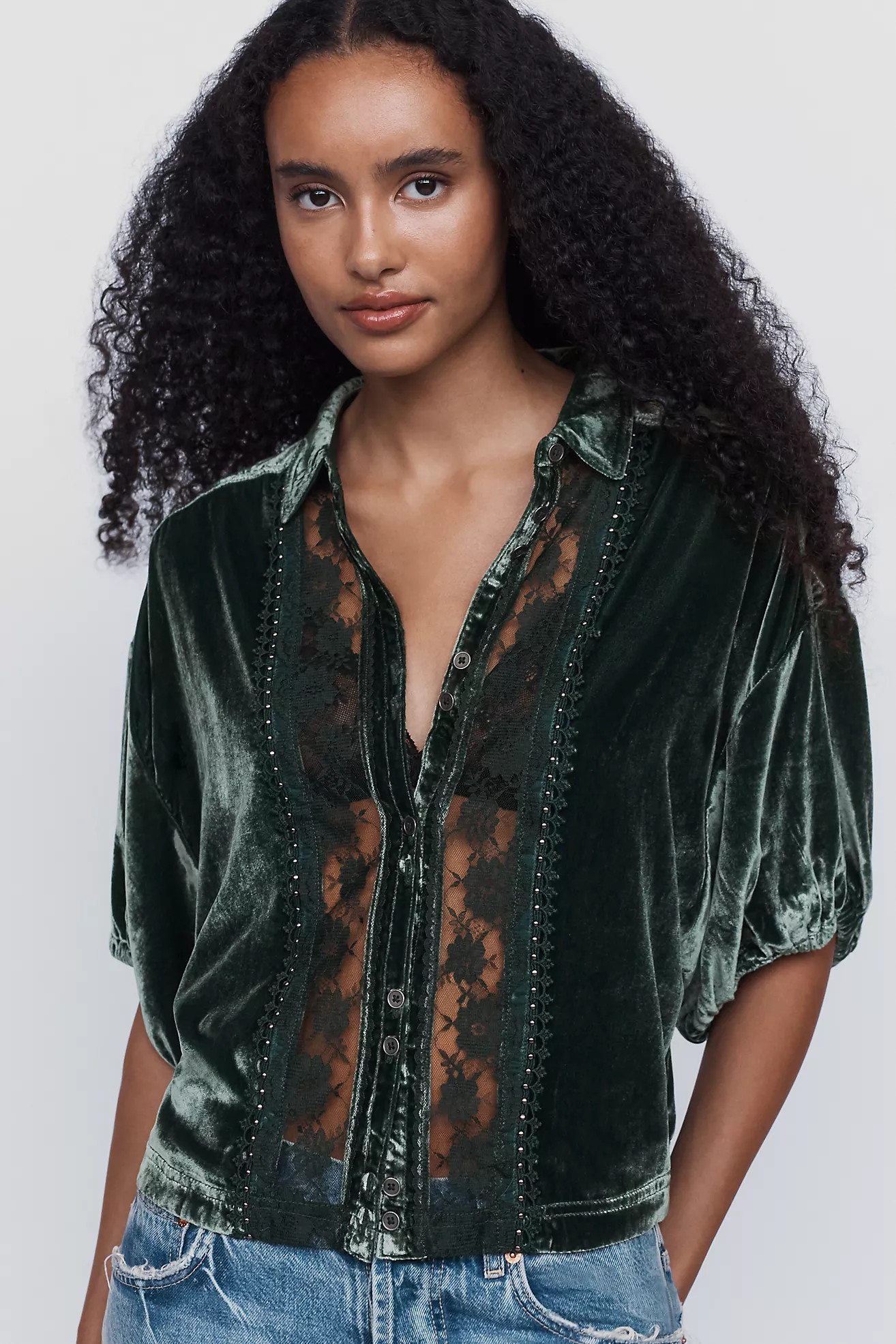Pilcro Quincy Velvet Lace Blouse | Anthropologie (US)