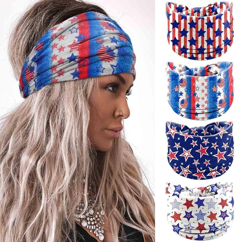 Olbye 4th of July Headbands USA Patriotic Hair Accessories American Flag Headband Wide Knotted Tu... | Amazon (US)
