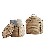 47th & Main Round Woven Storage Basket, Set of 2, Rattan with Lid | Amazon (US)