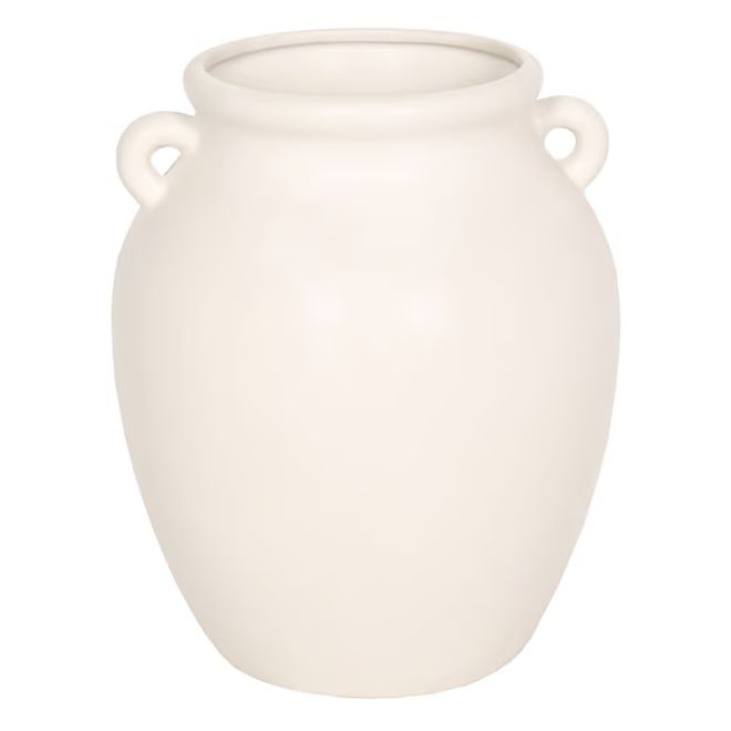 White Ceramic Vase with Handles, 9" | At Home
