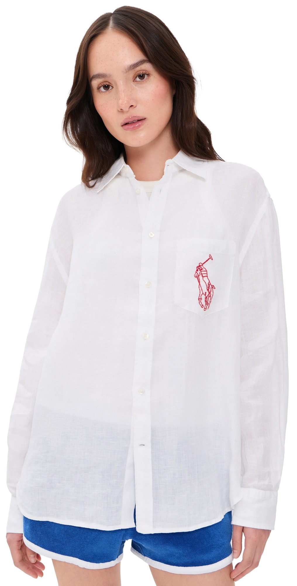 Polo Ralph Lauren Embroidered Pocket Linen Button Down Classic Oxford White M | Shopbop