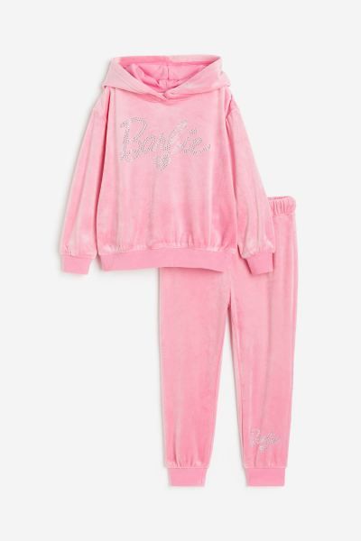 2-piece Velour Set - Pink/Barbie - Kids | H&M US | H&M (US + CA)