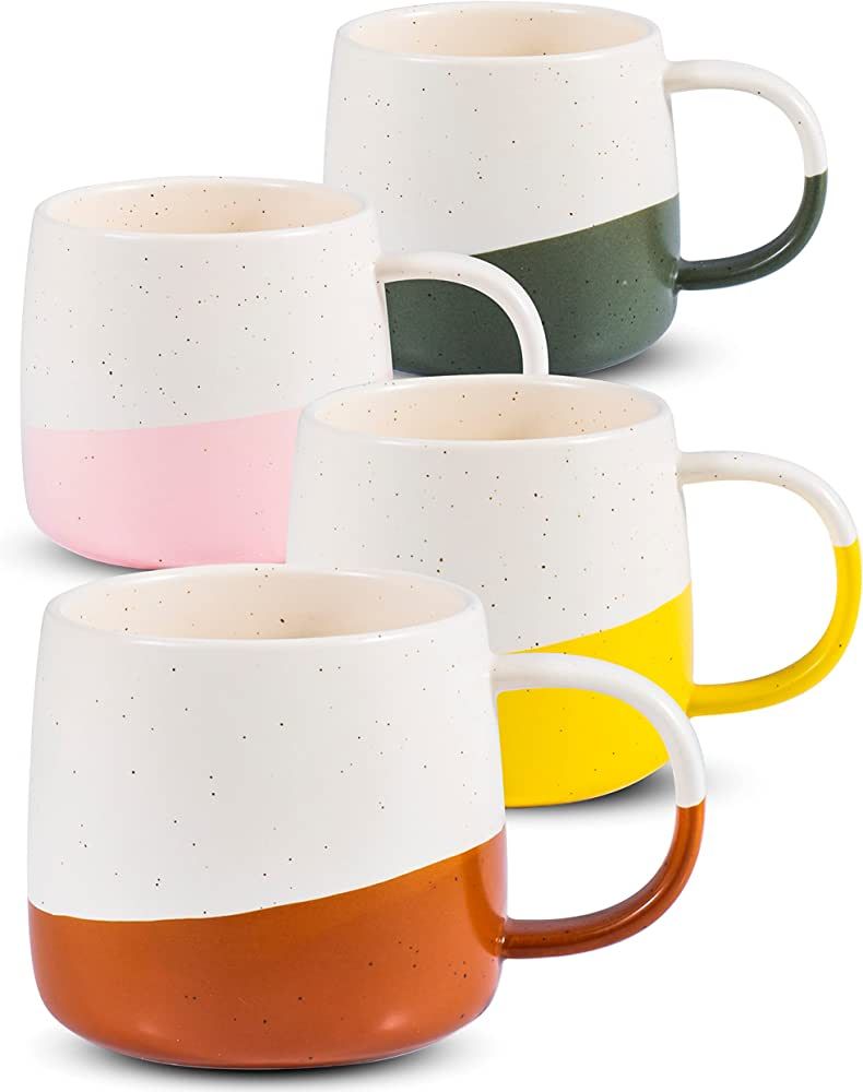Ceramic Coffee Mugs Set of 4 - Large Stoneware Cups - Hand-Painted, Two-Tone Glazed Mug for Coffe... | Amazon (US)