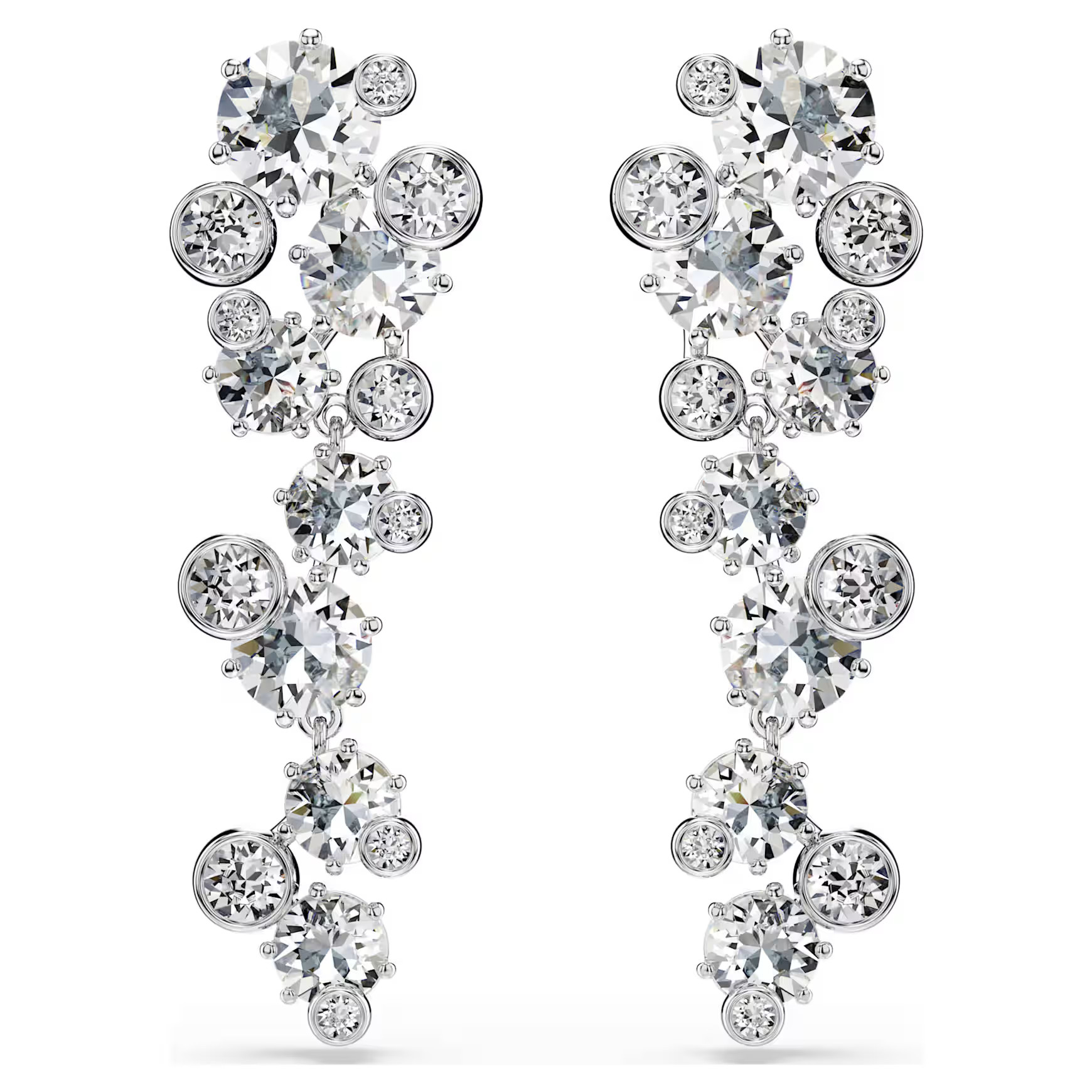 Constella drop earrings, Mixed cuts, White, Rhodium plated by SWAROVSKI | SWAROVSKI