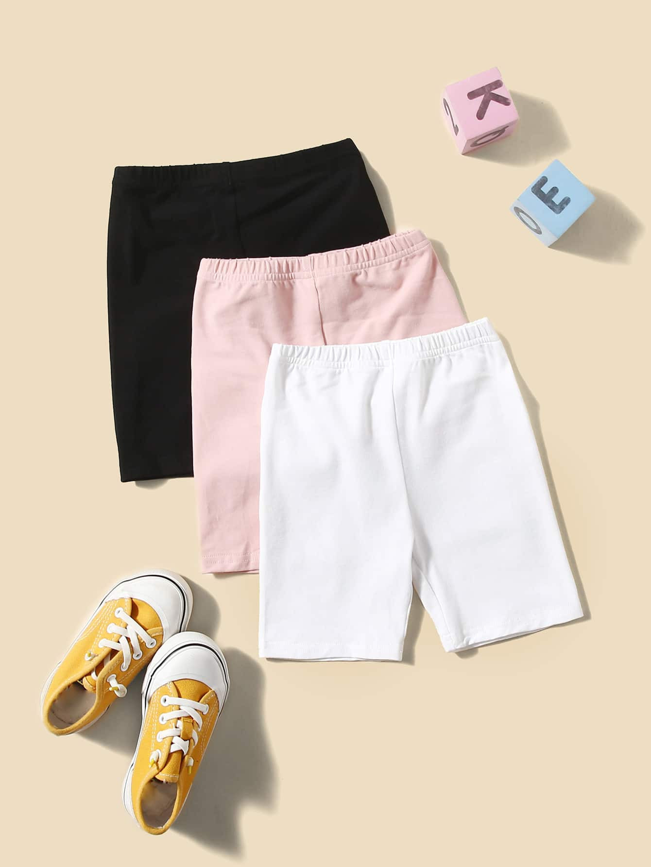 SHEIN Toddler Girls 3pcs Solid Elastic Waist Biker Shorts | SHEIN