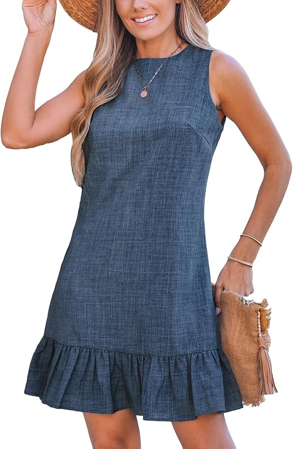 CUPSHE Womens Summer Dresses Sleeveless Tie Back High Crew Neck Ruffle Mini Short Dress | Amazon (US)