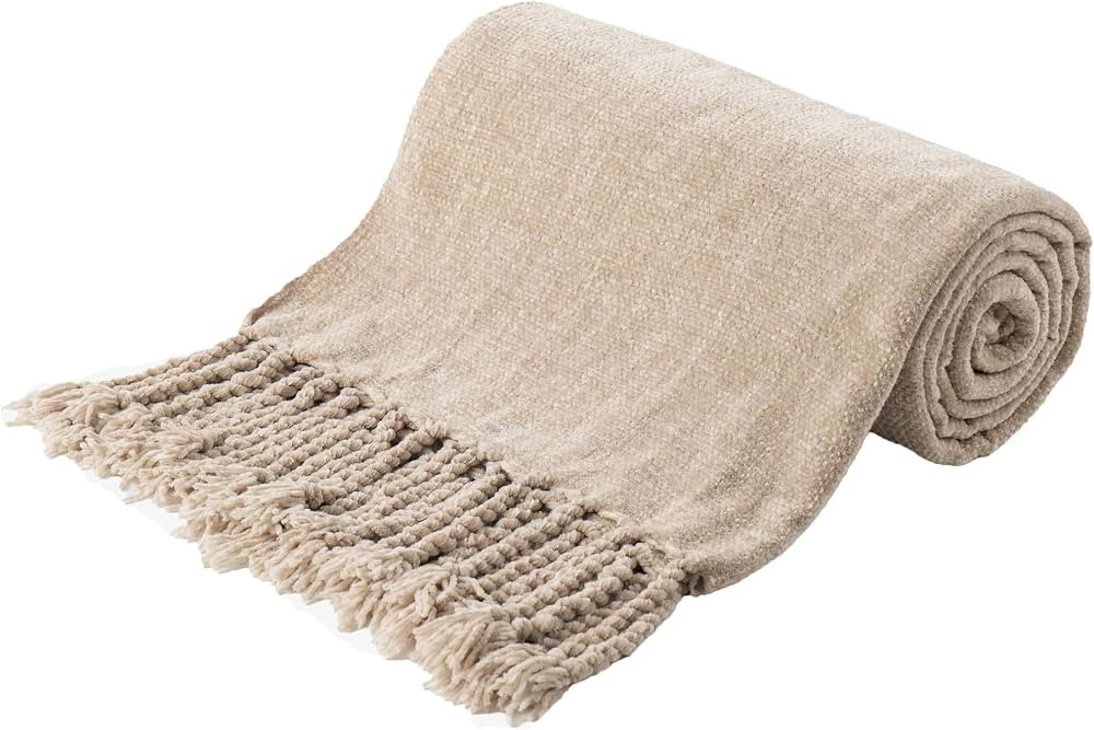 BATTILO HOME Beige Chenille Throw Blanket for Couch Sofa Chair Bed,All Season Lightweight Boho Kn... | Amazon (CA)
