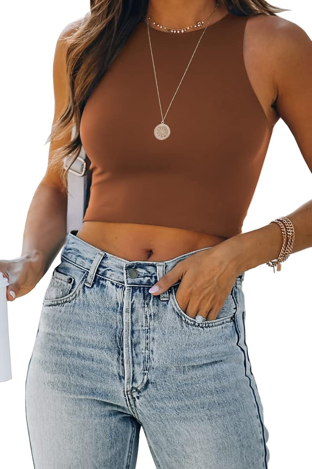 EFAN Womens Sexy Sleeveless High Neck Workout Crop Tops Cute Racerback Cropped Tank Tops Teen Girls  | Amazon (US)