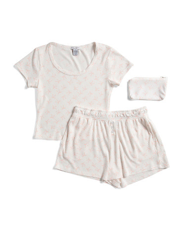 Bow Waffle Sleep Set With Makeup Bag | TJ Maxx