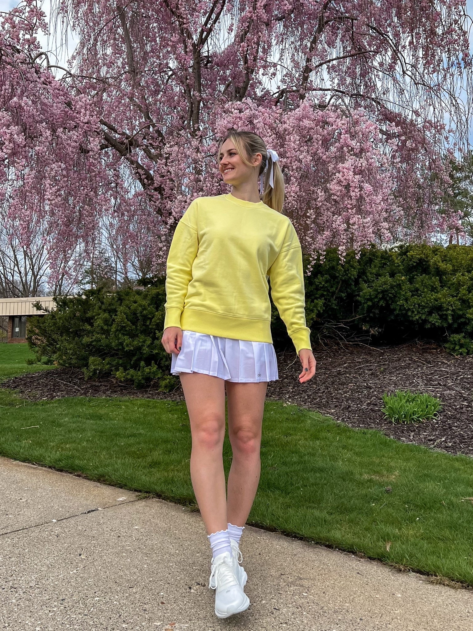 Spring vibes 💛🩷🤍

Wearing my true size xs in both top and skirt! 

#LTKStyleTip #LTKSeasonal #LTKActive