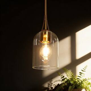 Modern Pendant Light 1-Light Brass Dome Island Mini Pendant Light with Clear Glass Shade for Kitchen, Foyer, Staircase | The Home Depot