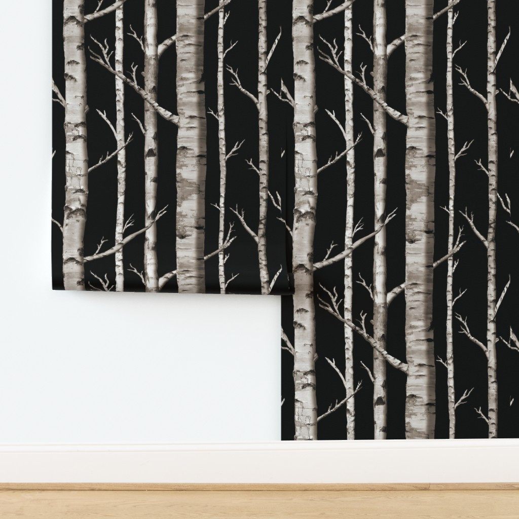 Wallpaper in Birch Grove in Midnight Hush | Spoonflower