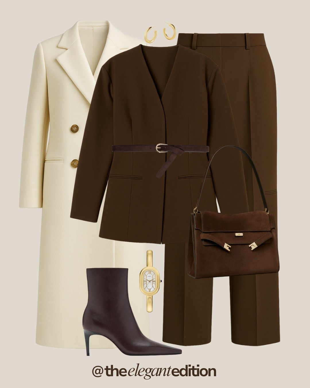 Brown blazer suit with cream coat
Monochrome chocolate brown tailoring, ankle boots

#LTKeurope #LTKstyletip #LTKworkwear #brownsuit #blazersuit #monochromeoutfit

#LTKeurope #LTKwinter #LTKstyletip