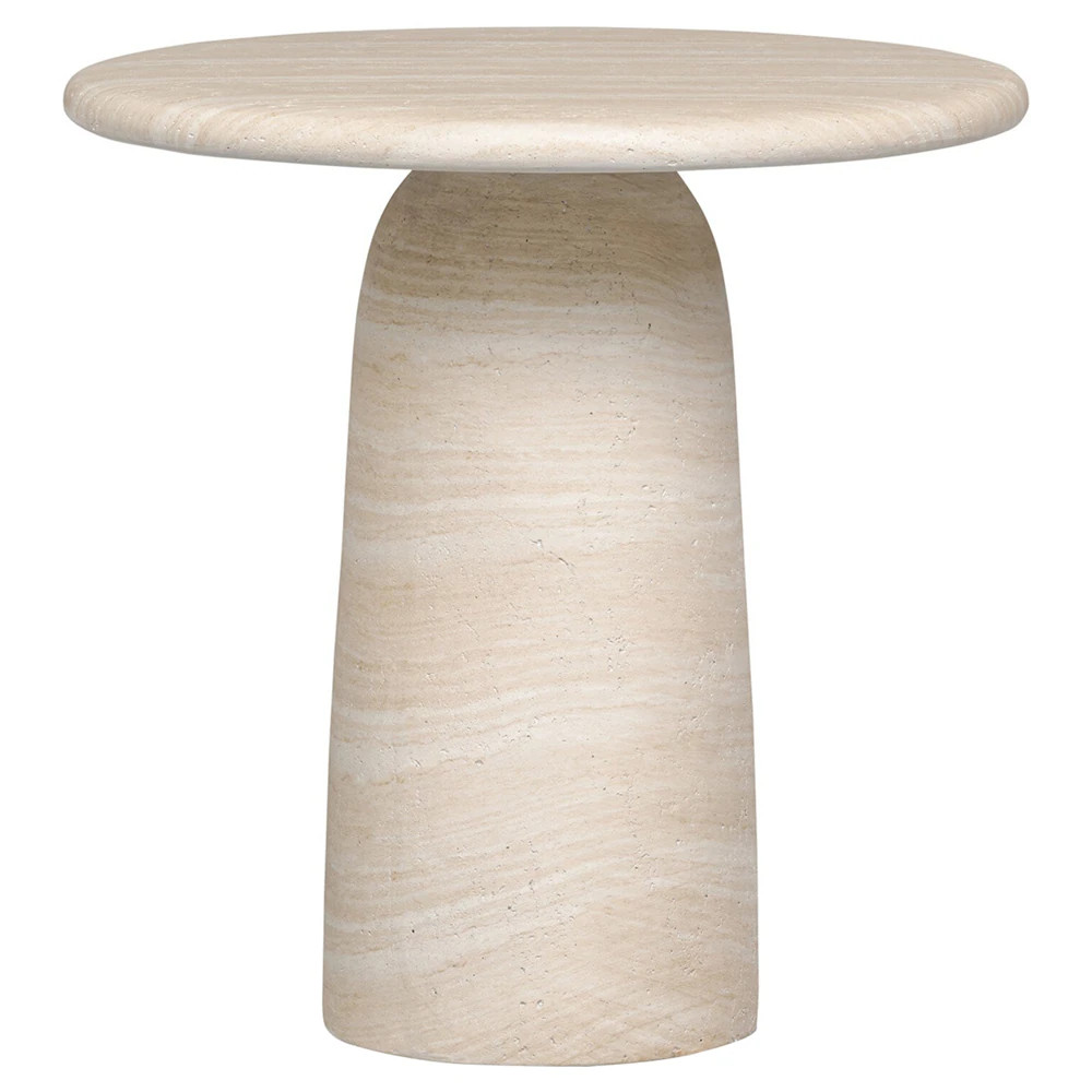 Emilia Modern Classic Sand Beige Concrete Round Pedestal End Table | Kathy Kuo Home