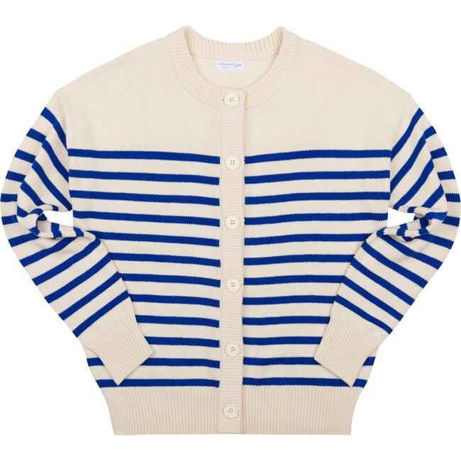 Minnow | Women's Cream And Blue Stripe Knit Cardigan Sweater (Stripes, Size Medium/Large) | Maisonette | Maisonette