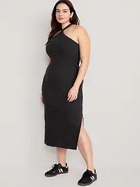 Fitted Rib-Knit Halter Midi Dress for Women | Old Navy (US)