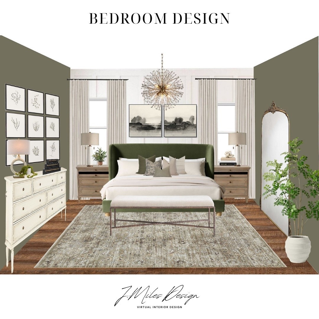 Neutral with a twist 💚
This moody green + warm wood combo makes the whole space feel grounded, inviting, and timeless. Every piece is linked so you can recreate the look in your own home.

#bedroomdesign #virtualinteriordesign #ltkhome #interiordetails #designinspo #classicstyle #greenbedroom #neutralhome #moodyinteriors

#LTKSaleAlert #LTKHome