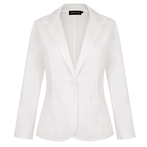 MINTLIMIT Blazers for Women Casual Long Sleeve Button Front Work Office Blazers Jacket with Pockets (White - Size 2XL) | Amazon (US)