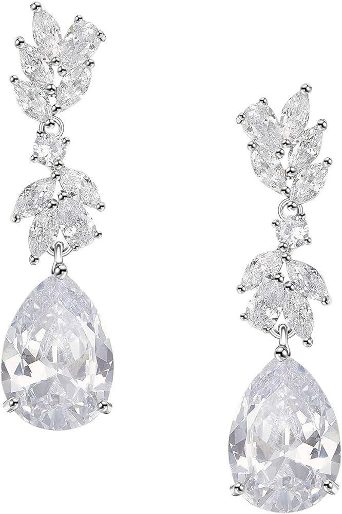 SWEETV Marquise Wedding Earrings for Brides, Bridesmaids, Teardrop Crystal Cubic Zirconia Bridal ... | Amazon (US)