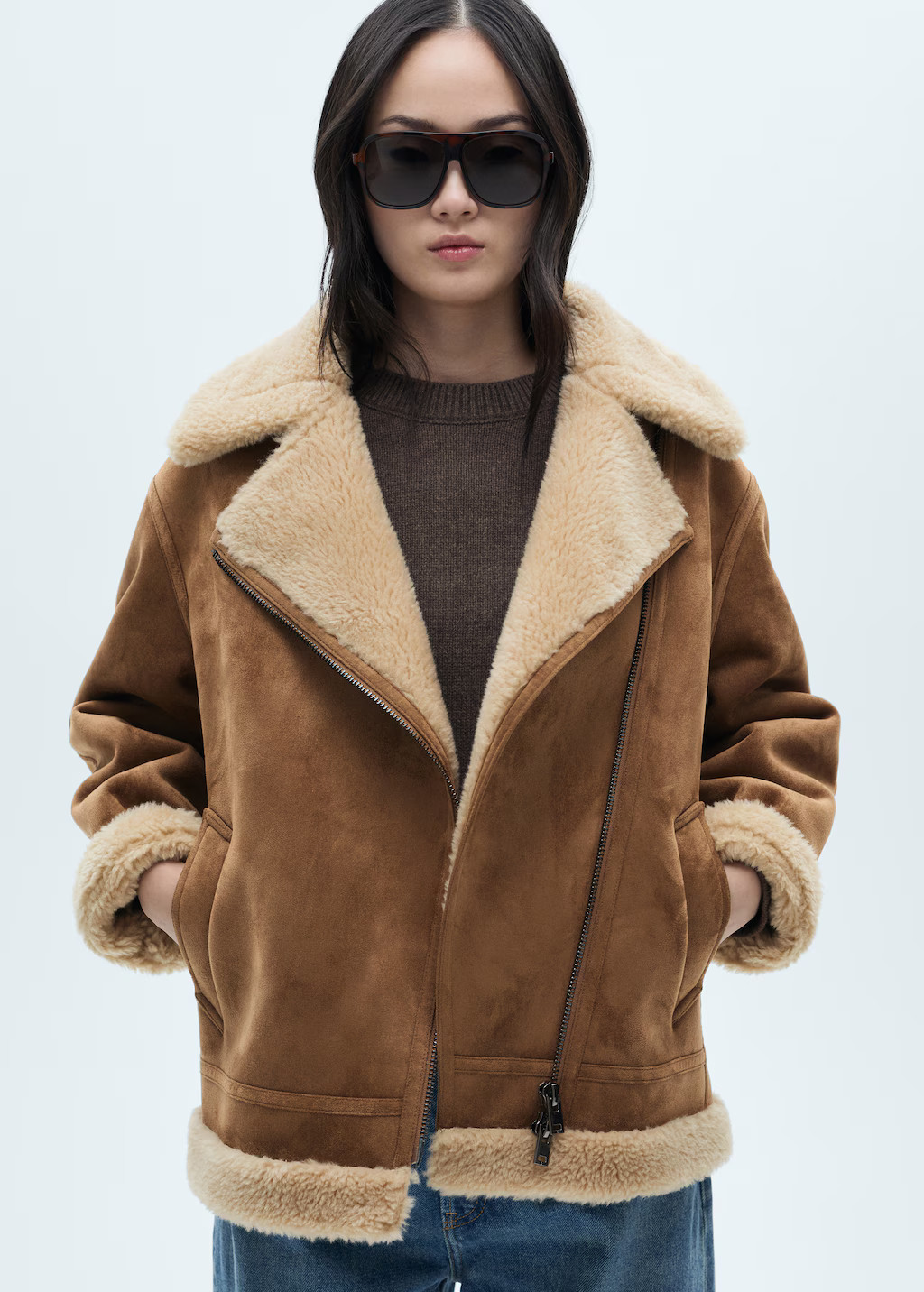 Faux shearling-lined jacket | MANGO (US)