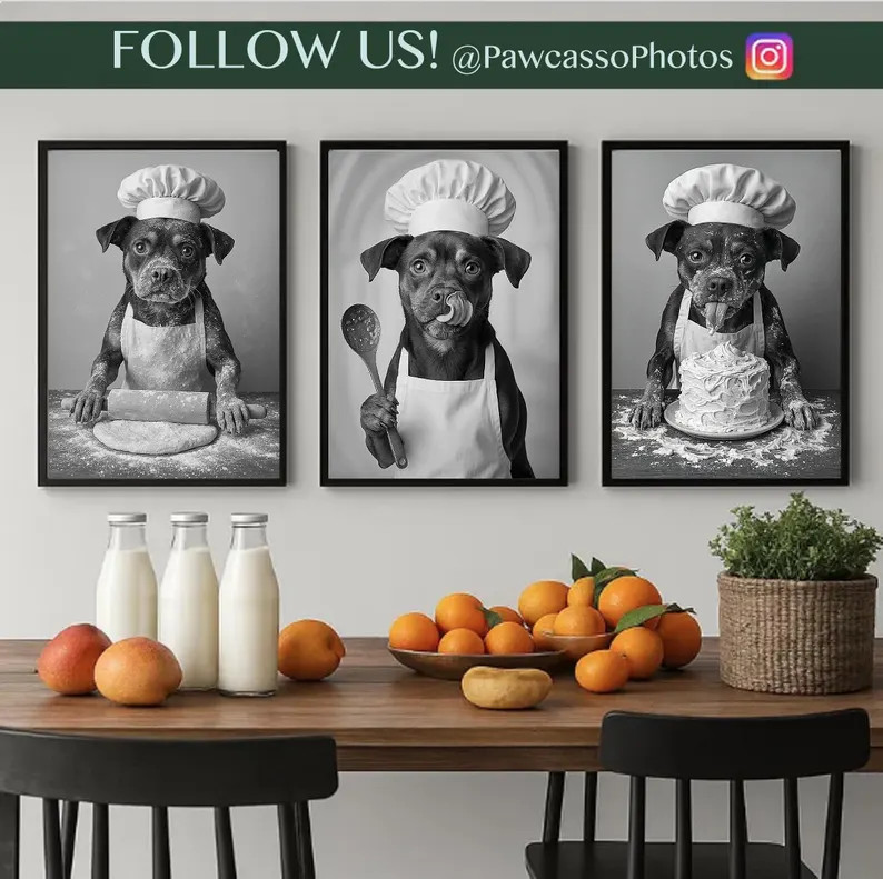 Custom Pet Portraits, Dog Cafe Art, Kitchen Dog Wall Art, Funny Pet Portrait, Dog Drinking Coffee... | Etsy (US)