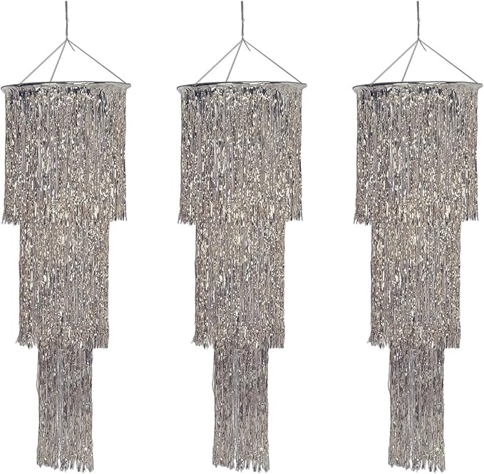 Beistle Pack of 3 3-Tier Shimmering Chandeliers in Silver, Elegant Ceiling Decor for Birthday, An... | Amazon (US)