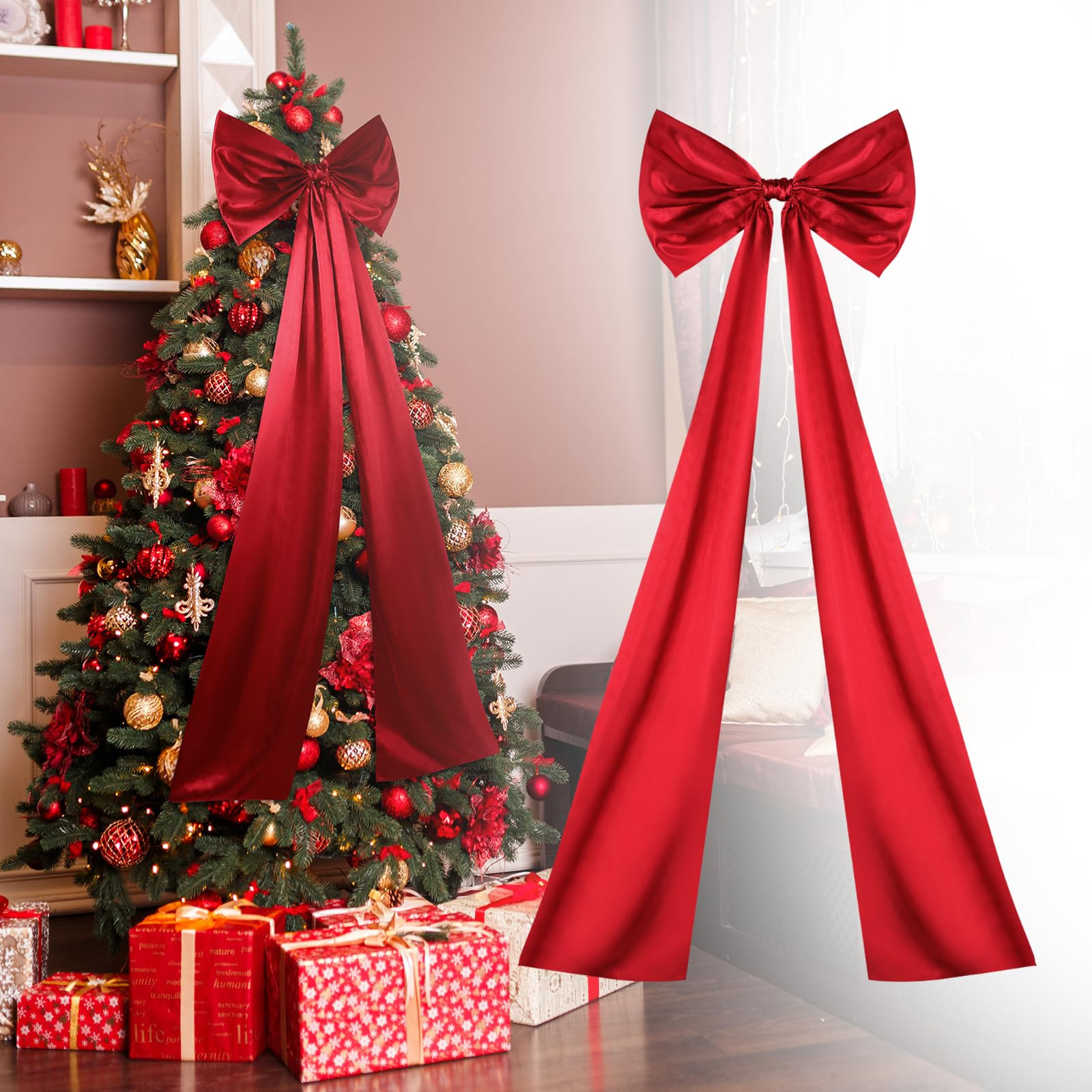 Christmas Tree Topper Bow, Christmas Tree Bows, Satin Christmas Wreath Bows for Home Party Weddin... | Amazon (US)