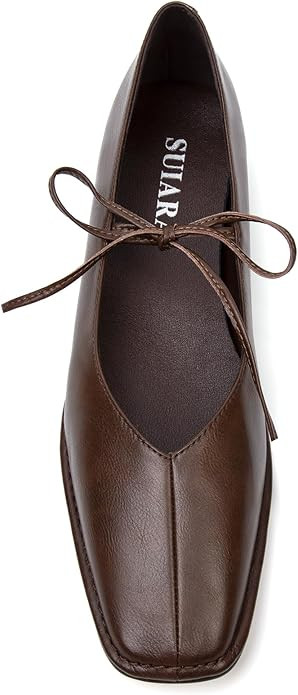 Lace up Ballet Flats Women Square Toe Mary Jane Flats Bow Slip On Comfortable Ballerina Shoes | Amazon (US)