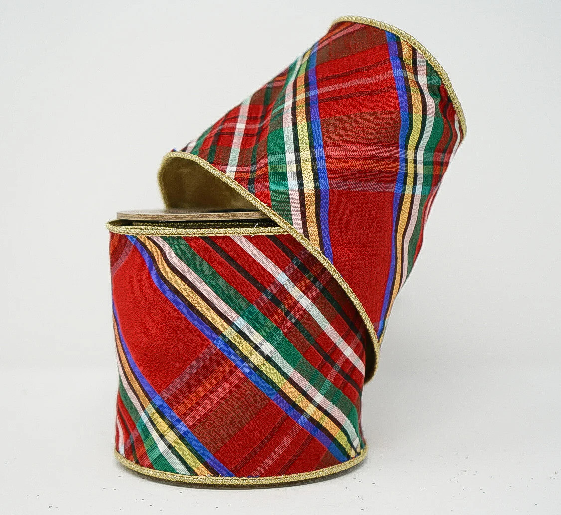 Nutcracker Plaid Ribbon with Gold Back | Hello Holidays