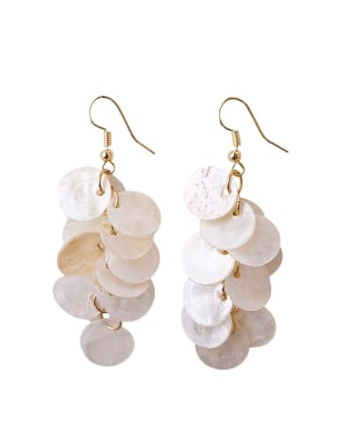 Handmade Natural Shell Dangle Earrings for Women – Boho Chic Lightweight Statement Drop Earring... | Amazon (US)