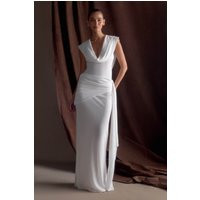 Giulia Chiffon Draped Maxi Dress - White I MESHKI I Size XXS | MESHKI US