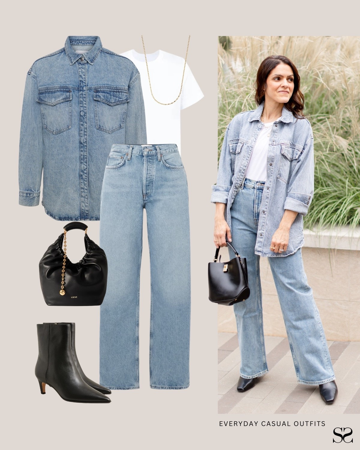 Outfit ideas for when getting dressed has to be easy: Denim on denim never needs much else.

Denim shirt, white tee, wide leg jeans, black hobo bag, black kitten heel boots, gold necklace

#LTKootd #LTKgrwm
