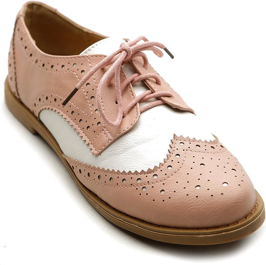 Ollio Women's Flat Shoe Wingtip Lace Up Two Tone Oxford | Amazon (US)